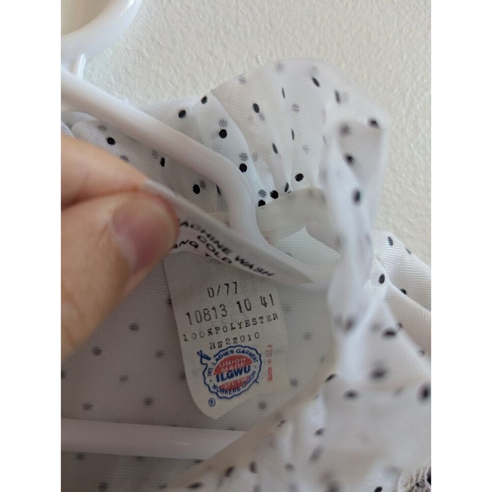 Vtg Merry Girl Dress 10 Sheer Polka Dot Black and White Pleated - Picture 7 of 7